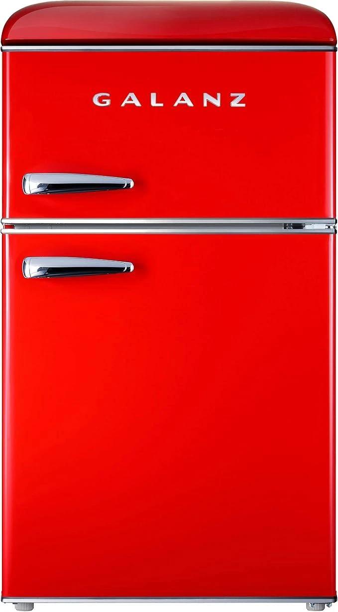 Galanz GLR31TRDER Retro Compact Refrigerator with Freezer Mini Fridge with Dual Doors, Adjustable Mechanical Thermostat, 3.1 Cu Ft, Red